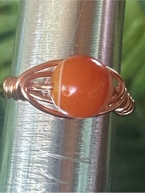 Handmade carnelian wire wrapped crystal ring - size 5.25